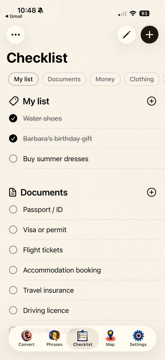 Packing checklist screenshot 1