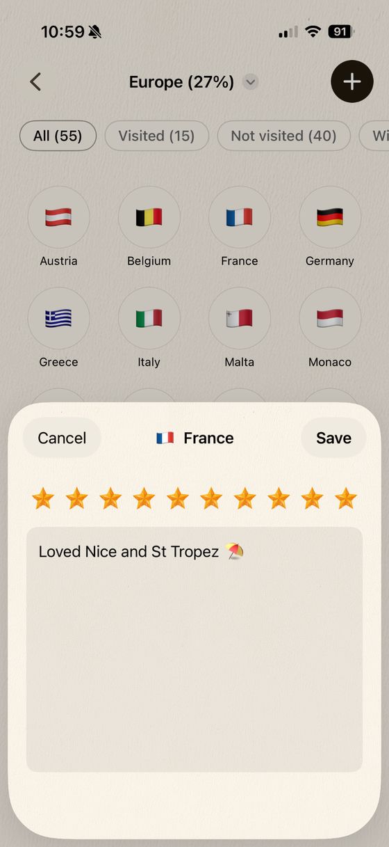 Travel map screenshot 2